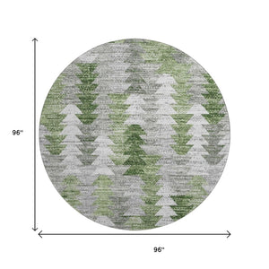 HomeRoots 8' Stylish Green Ivory and Gray Geometric Washable Round Rug with UV Protection for High Traffic Spaces 653131