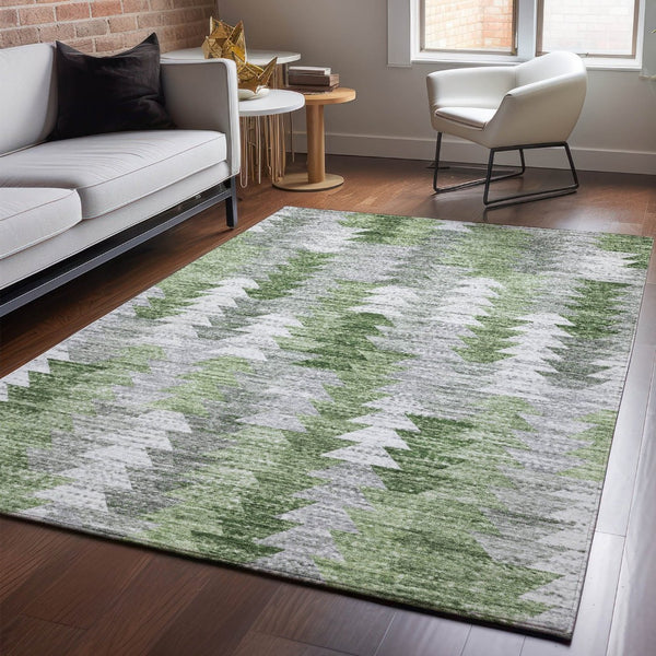 HomeRoots 8' X 10' Stylish Green, Ivory & Gray Geometric Washable Area Rug with UV Protection for Homes 653132