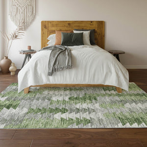 HomeRoots 8' X 10' Stylish Green, Ivory & Gray Geometric Washable Area Rug with UV Protection for Homes 653132