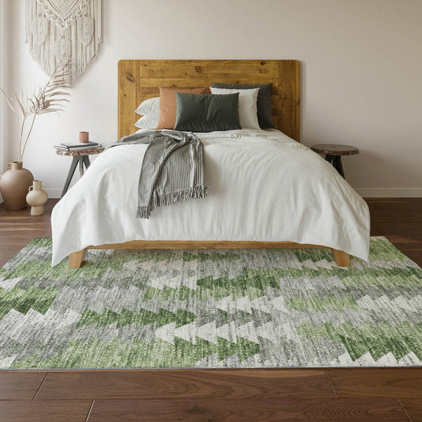 HomeRoots 8' X 10' Stylish Green, Ivory & Gray Geometric Washable Area Rug with UV Protection for Homes 653132