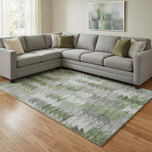 HomeRoots 8' X 10' Stylish Green, Ivory & Gray Geometric Washable Area Rug with UV Protection for Homes 653132