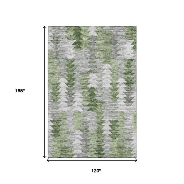 HomeRoots 10' X 14' Geometric Washable Area Rug in Green, Ivory & Gray – Durable, UV-Protected Design for Homes 653134