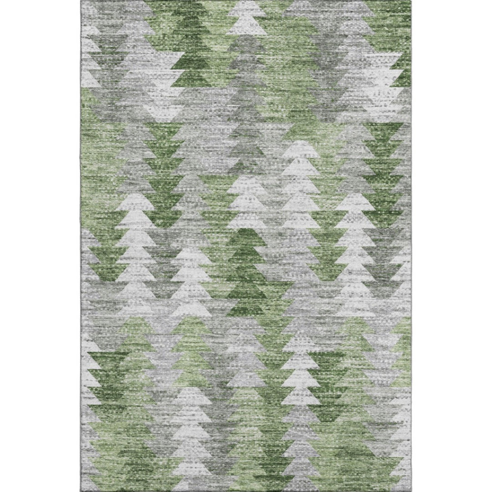 HomeRoots 10' X 14' Geometric Washable Area Rug in Green, Ivory & Gray – Durable, UV-Protected Design for Homes 653134
