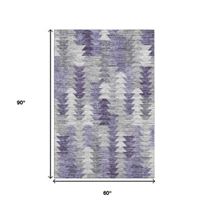 HomeRoots 5' X 8' Washable Purple, Ivory & Gray Geometric Area Rug - UV Protected, Durable & Easy-Care Design 653136