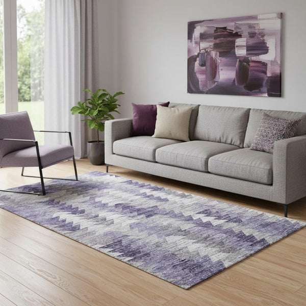 HomeRoots 5' X 8' Washable Purple, Ivory & Gray Geometric Area Rug - UV Protected, Durable & Easy-Care Design 653136