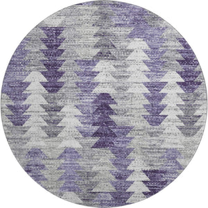 HomeRoots 8' Modern Purple Ivory Gray Geometric Washable Round Rug with UV Protection for Stylish Spaces 653137
