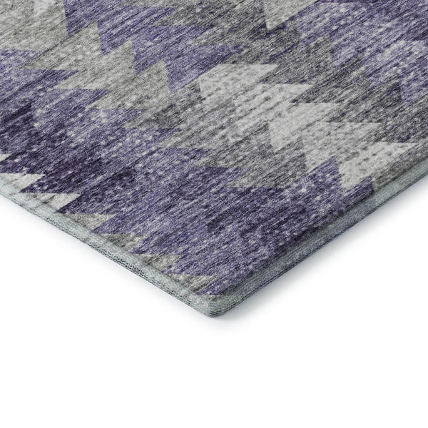 HomeRoots 8' Modern Purple Ivory Gray Geometric Washable Round Rug with UV Protection for Stylish Spaces 653137