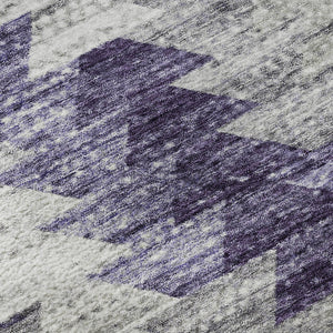 HomeRoots 8' Modern Purple Ivory Gray Geometric Washable Round Rug with UV Protection for Stylish Spaces 653137