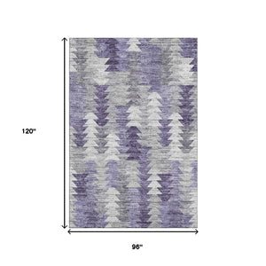 HomeRoots 8' X 10' Washable Purple, Ivory & Gray Geometric Area Rug with UV Protection for Active Homes 653138