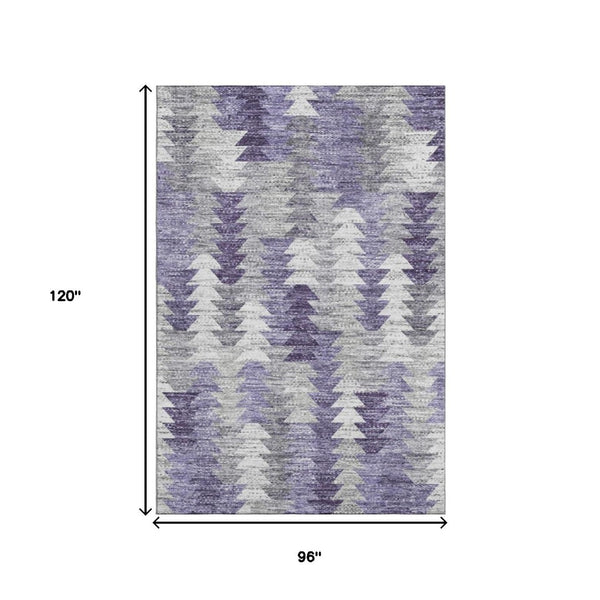HomeRoots 8' X 10' Washable Purple, Ivory & Gray Geometric Area Rug with UV Protection for Active Homes 653138