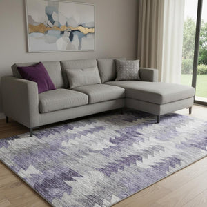 HomeRoots 8' X 10' Washable Purple, Ivory & Gray Geometric Area Rug with UV Protection for Active Homes 653138