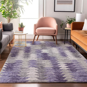 HomeRoots 8' X 10' Washable Purple, Ivory & Gray Geometric Area Rug with UV Protection for Active Homes 653138