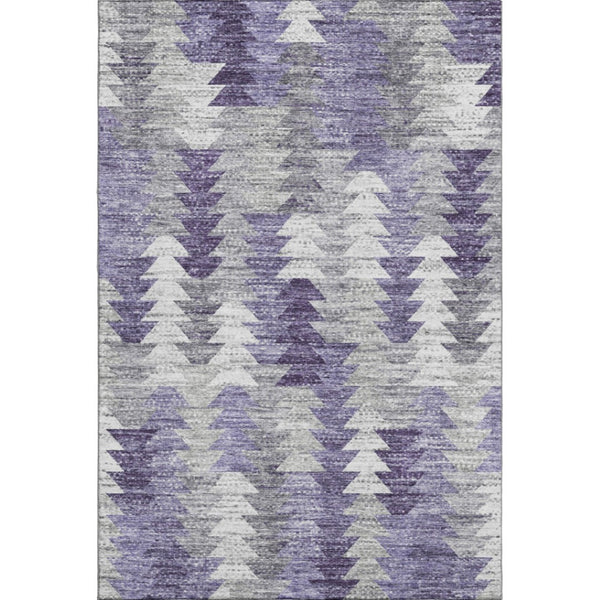 HomeRoots 8' X 10' Washable Purple, Ivory & Gray Geometric Area Rug with UV Protection for Active Homes 653138