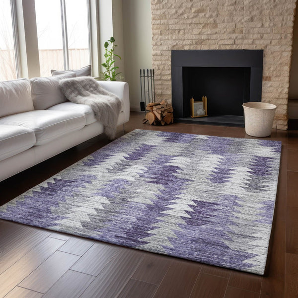 HomeRoots 8' X 10' Washable Purple, Ivory & Gray Geometric Area Rug with UV Protection for Active Homes 653138