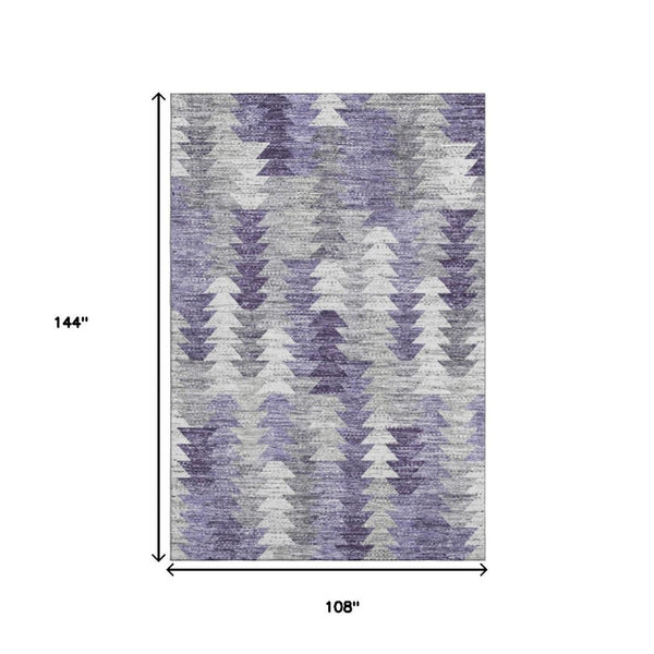 HomeRoots 9' X 12' Modern Geometric Washable Area Rug in Purple, Ivory & Gray – UV Protected & Durable Design 653139