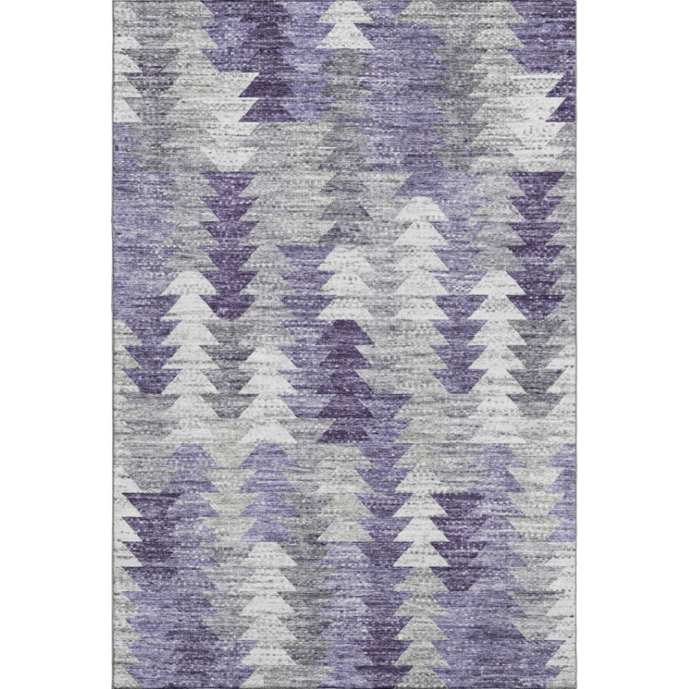 HomeRoots 9' X 12' Modern Geometric Washable Area Rug in Purple, Ivory & Gray – UV Protected & Durable Design 653139
