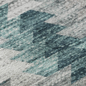 HomeRoots 8' Teal Ivory and Gray Geometric Round Rug - Washable, UV-Resistant, Durable for Kids & Pets! 653143