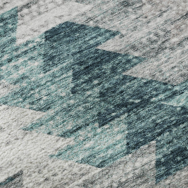 HomeRoots 8' Teal Ivory and Gray Geometric Round Rug - Washable, UV-Resistant, Durable for Kids & Pets! 653143