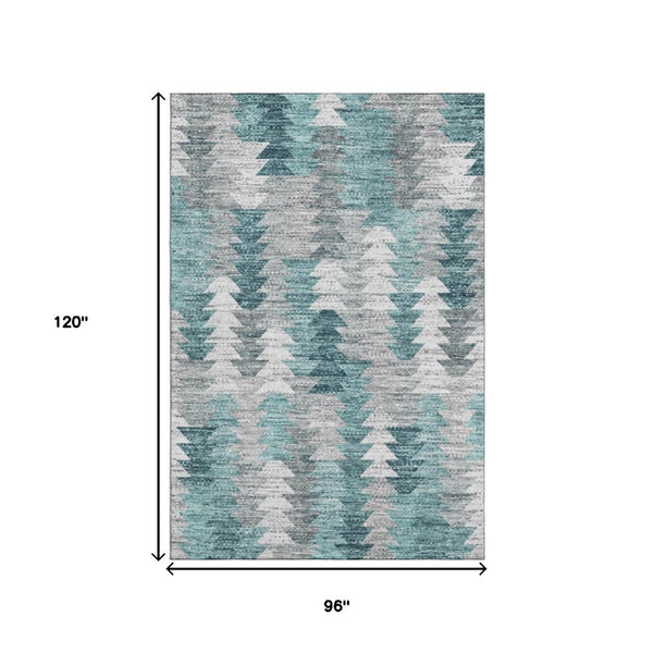 HomeRoots 8' X 10' Teal Ivory Gray Geometric Washable Area Rug - Durable, Stylish, UV Protected for Busy Homes 653144