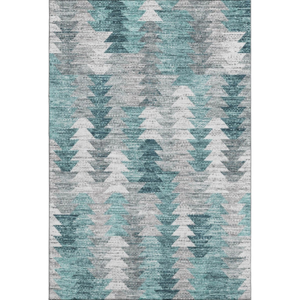 HomeRoots 8' X 10' Teal Ivory Gray Geometric Washable Area Rug - Durable, Stylish, UV Protected for Busy Homes 653144