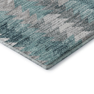 HomeRoots 8' X 10' Teal Ivory Gray Geometric Washable Area Rug - Durable, Stylish, UV Protected for Busy Homes 653144