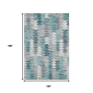 HomeRoots 10' X 14' Modern Teal Ivory Gray Geometric Washable Area Rug with UV Protection for High Traffic Spaces 653146