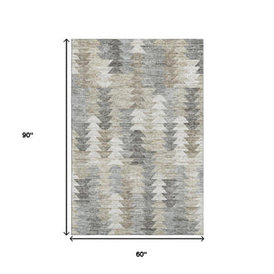 HomeRoots 5' X 8' Stylish Taupe Ivory Gray Geometric Area Rug with UV Protection & Stain Resistance for Homes 653148