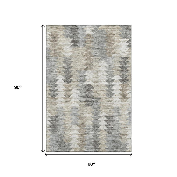 HomeRoots 5' X 8' Stylish Taupe Ivory Gray Geometric Area Rug with UV Protection & Stain Resistance for Homes 653148