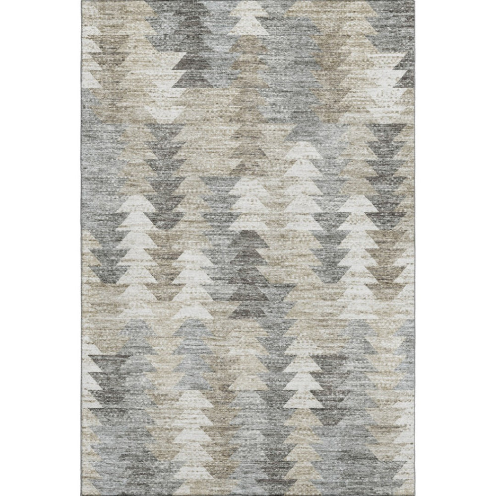 HomeRoots 5' X 8' Stylish Taupe Ivory Gray Geometric Area Rug with UV Protection & Stain Resistance for Homes 653148