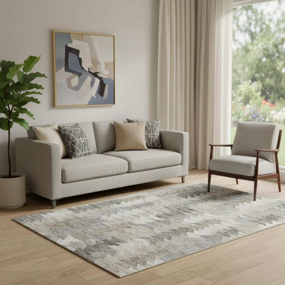 HomeRoots 5' X 8' Stylish Taupe Ivory Gray Geometric Area Rug with UV Protection & Stain Resistance for Homes 653148