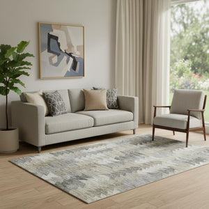 HomeRoots 5' X 8' Stylish Taupe Ivory Gray Geometric Area Rug with UV Protection & Stain Resistance for Homes 653148