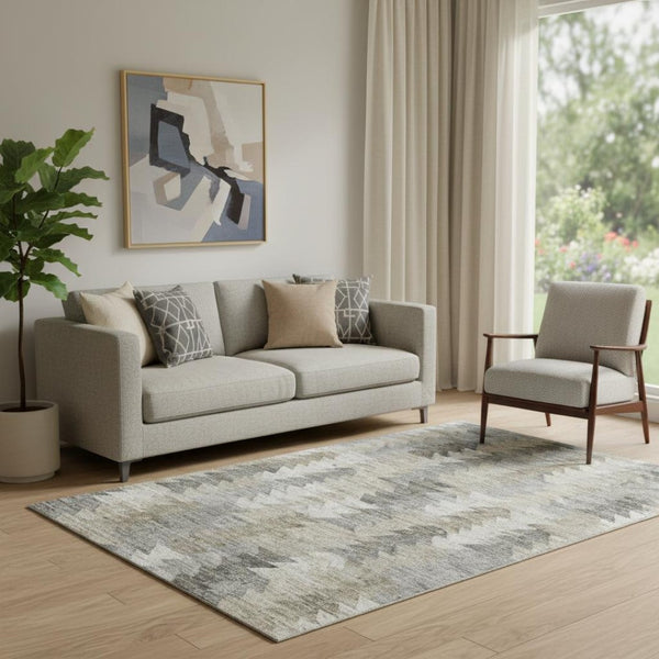 HomeRoots 5' X 8' Stylish Taupe Ivory Gray Geometric Area Rug with UV Protection & Stain Resistance for Homes 653148