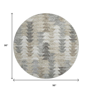 HomeRoots 8' Modern Geometric Washable Round Rug in Taupe, Ivory & Gray – Durable, UV Protected & Stylish 653149