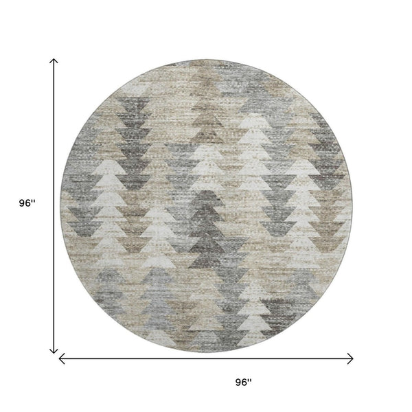 HomeRoots 8' Modern Geometric Washable Round Rug in Taupe, Ivory & Gray – Durable, UV Protected & Stylish 653149