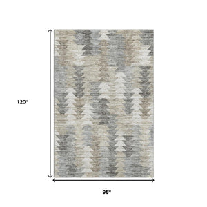HomeRoots 8' X 10' Washable Geometric Area Rug in Taupe, Ivory & Gray – Durable, UV-Protected & Stylish Design 653150