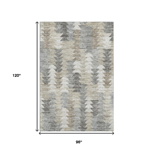 HomeRoots 8' X 10' Washable Geometric Area Rug in Taupe, Ivory & Gray – Durable, UV-Protected & Stylish Design 653150
