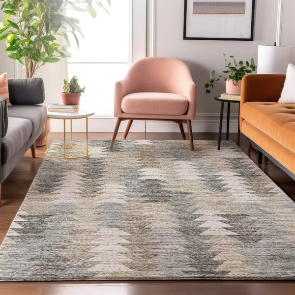 HomeRoots 8' X 10' Washable Geometric Area Rug in Taupe, Ivory & Gray – Durable, UV-Protected & Stylish Design 653150