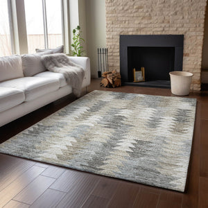 HomeRoots 8' X 10' Washable Geometric Area Rug in Taupe, Ivory & Gray – Durable, UV-Protected & Stylish Design 653150