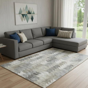 HomeRoots 8' X 10' Washable Geometric Area Rug in Taupe, Ivory & Gray – Durable, UV-Protected & Stylish Design 653150