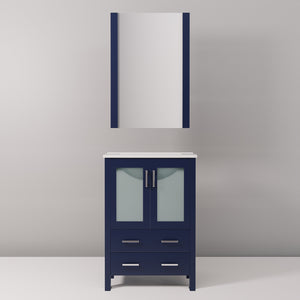 English Elm Navy Blue Bath Vanity Set With White Ceramic Top, Soft-Close Drawers, & Matching Mirror Included B2731S00721