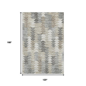 HomeRoots 10' X 14' Geometric Taupe Ivory Gray Area Rug - Washable, UV Protected, Durable for Every Home 653152