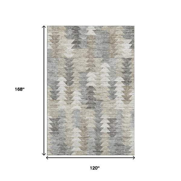 HomeRoots 10' X 14' Geometric Taupe Ivory Gray Area Rug - Washable, UV Protected, Durable for Every Home 653152