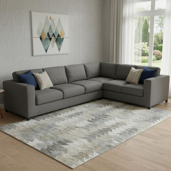 HomeRoots 10' X 14' Geometric Taupe Ivory Gray Area Rug - Washable, UV Protected, Durable for Every Home 653152