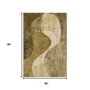 HomeRoots 5' X 8' Brown And Beige Abstract Area Rug – Durable, Washable, UV Protected, Perfect for Any Room! 653154