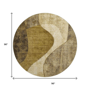 HomeRoots 8' Brown and Beige Abstract Round Rug - Washable with UV Protection for Stylish High-Traffic Areas 653155