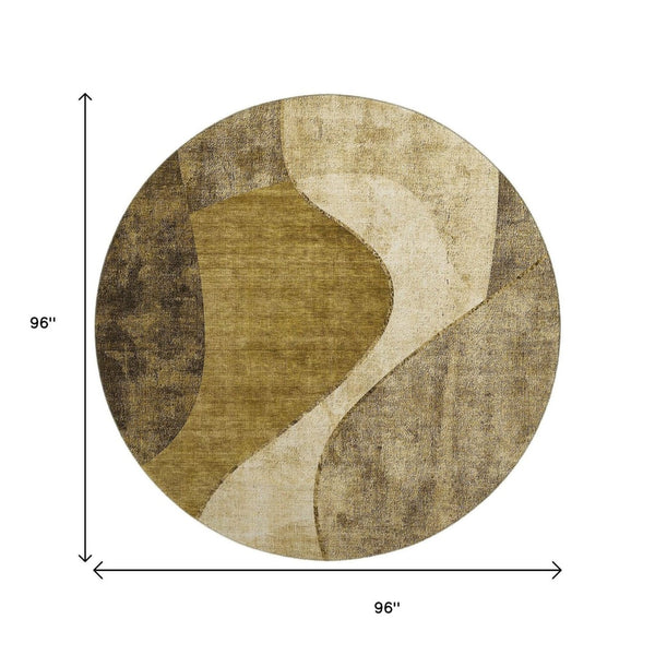 HomeRoots 8' Brown and Beige Abstract Round Rug - Washable with UV Protection for Stylish High-Traffic Areas 653155