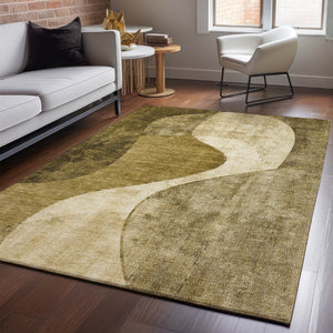 HomeRoots 9' X 12' Brown & Beige Abstract Washable Area Rug - Stain Resistant, UV Protected & Pet-Friendly Decor 653157