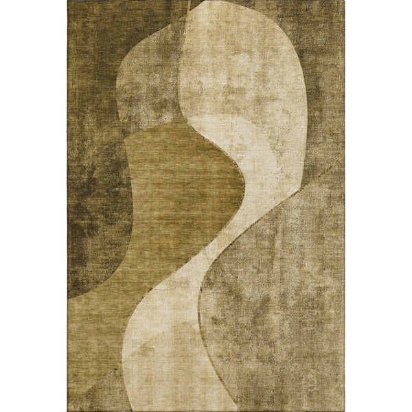 HomeRoots 9' X 12' Brown & Beige Abstract Washable Area Rug - Stain Resistant, UV Protected & Pet-Friendly Decor 653157