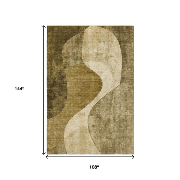 HomeRoots 9' X 12' Brown & Beige Abstract Washable Area Rug - Stain Resistant, UV Protected & Pet-Friendly Decor 653157