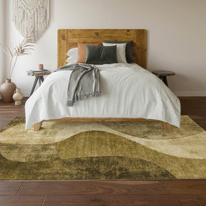 HomeRoots 9' X 12' Brown & Beige Abstract Washable Area Rug - Stain Resistant, UV Protected & Pet-Friendly Decor 653157